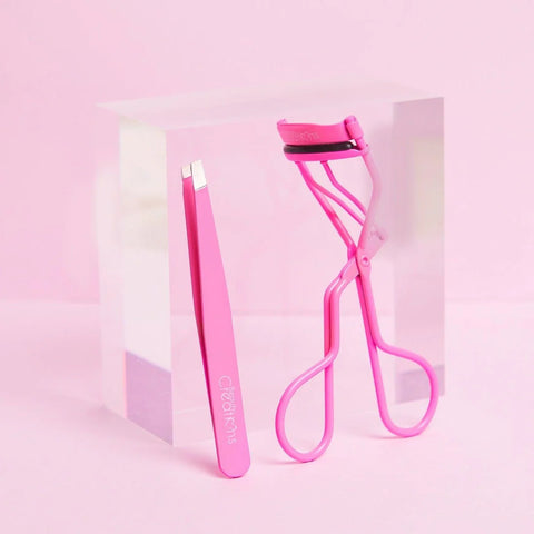 Hot Pink Eyelash Curler and Tweezer Set